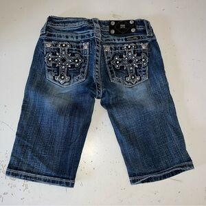 Miss Me Jeans Bermuda Shorts Girls JK5899M3 Crystal Cross Sz 10